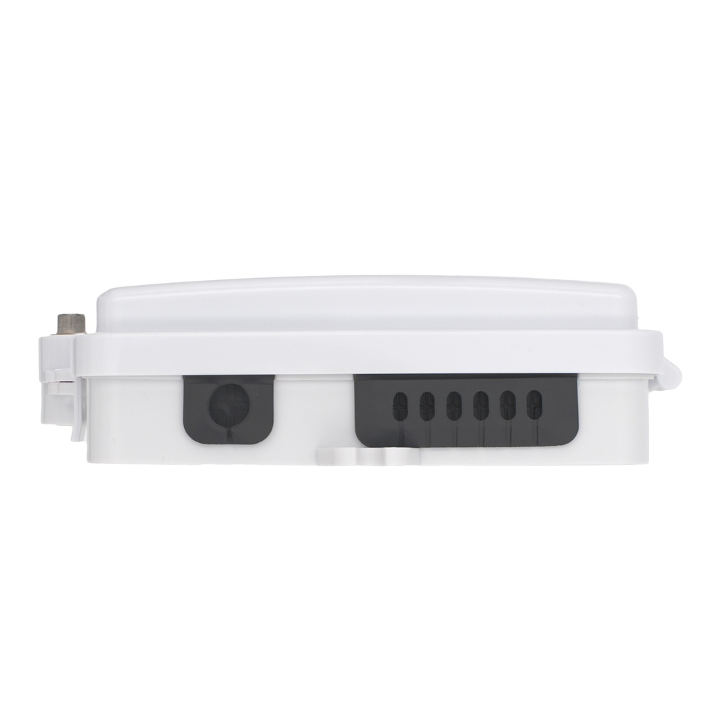 Terminal de Acceso de Fibra (BTFAT0111W) de color blanco, equipada con 4 adaptadores SC/APC - SC/APC - Simplex y 4 pigtails OS2 de 1.5 metros (amarillo).