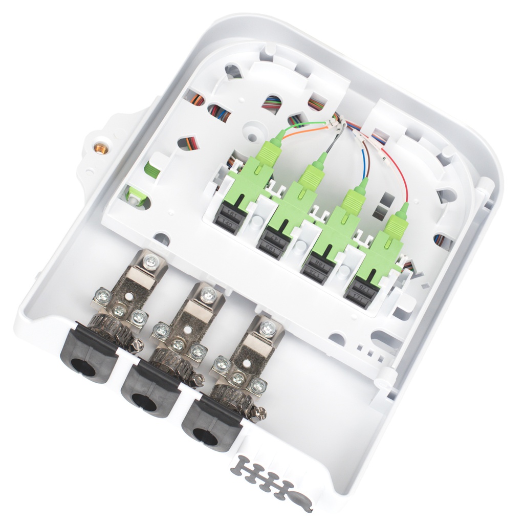 Fiber Access Terminal (BTFAT0411W) White color,  loaded with , 8 X SC/APC - SC/APC - Simplex Adapters , 1 X 1:8 Spliters