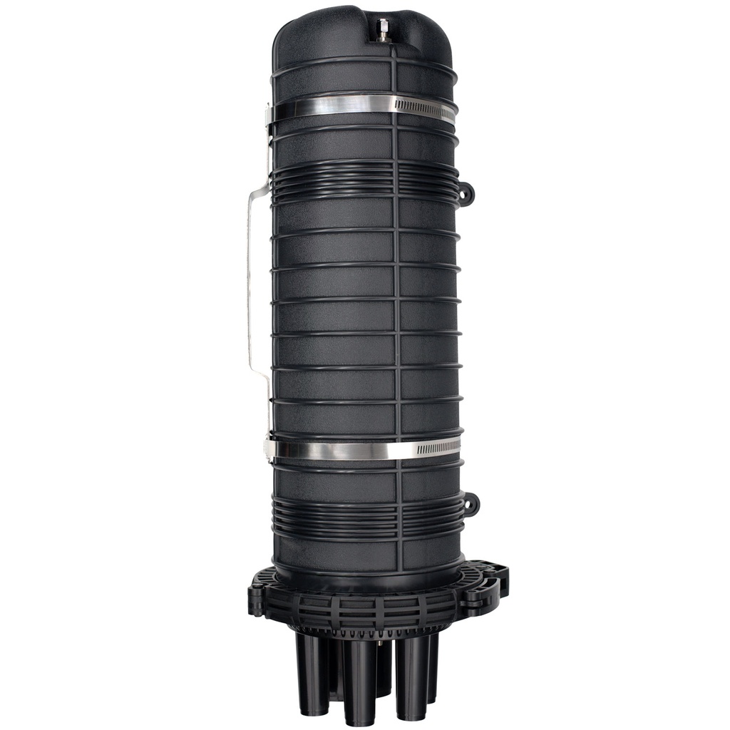 Cierre de Empalmes de Fibra Óptica Tipo Domo Termocontraíble para 144 Núcleos  (BTSPC18B) con 6 Bandejas de 12 Posiciones, Válvula de Presión , Kit de Montaje de Pared y poste, (Negro)