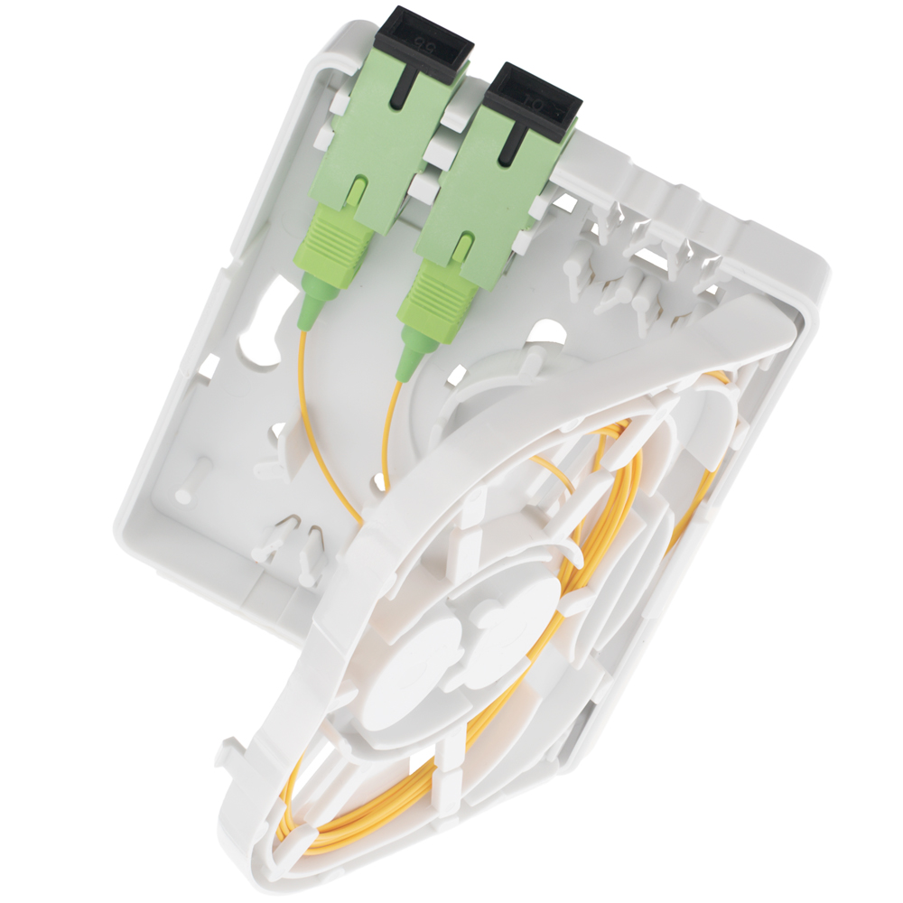 Optical Termination Box (BTOTB0411W) White color loaded with , 2 X SC/APC - SC/APC - Simplex Adapters , 2 X OS2 1M (Yellow) Pigtails 